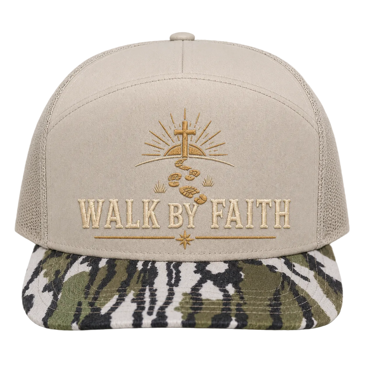 Walk by Faith Footsteps Camo Trucker Hat – Christian Outdoor Cap
