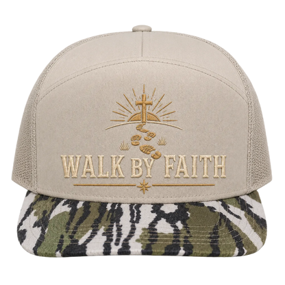 Walk by Faith Footsteps Camo Trucker Hat – Christian Outdoor Cap