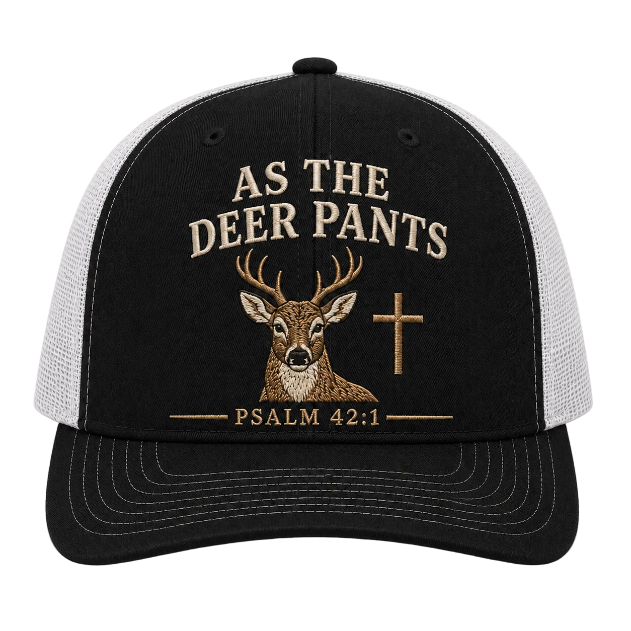 Psalm 42:1 Deer Embroidered Trucker Hat – Christian Hunting Cap