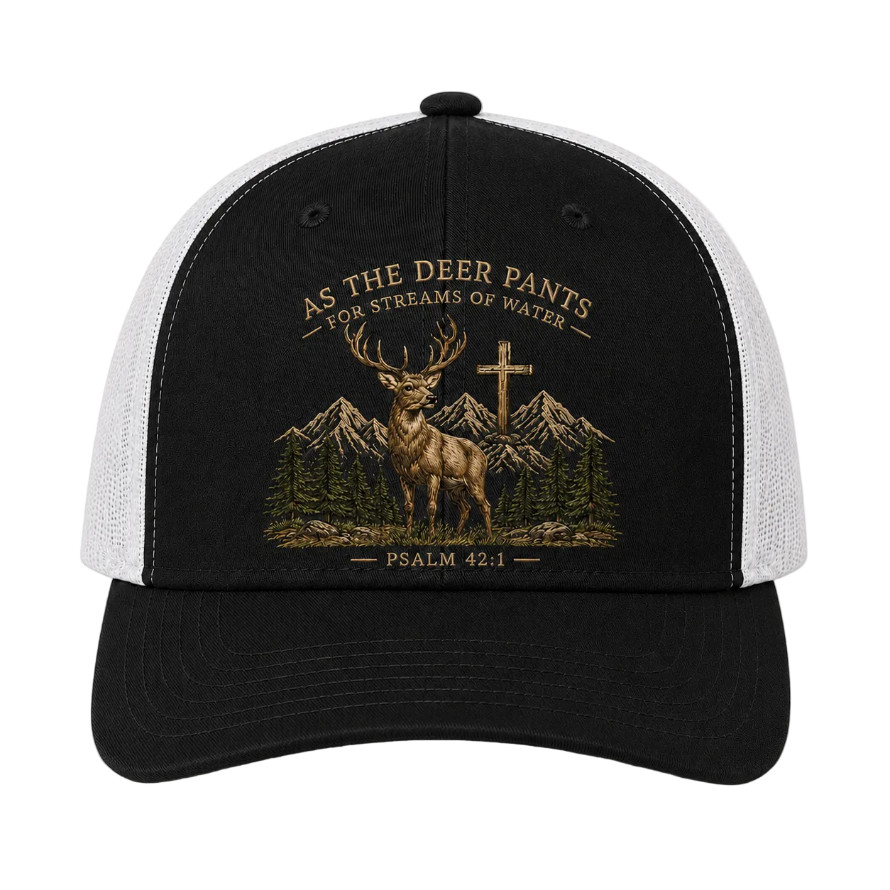 Psalm 42:1 Deer Embroidered Trucker Hat – Christian Hunting Cap