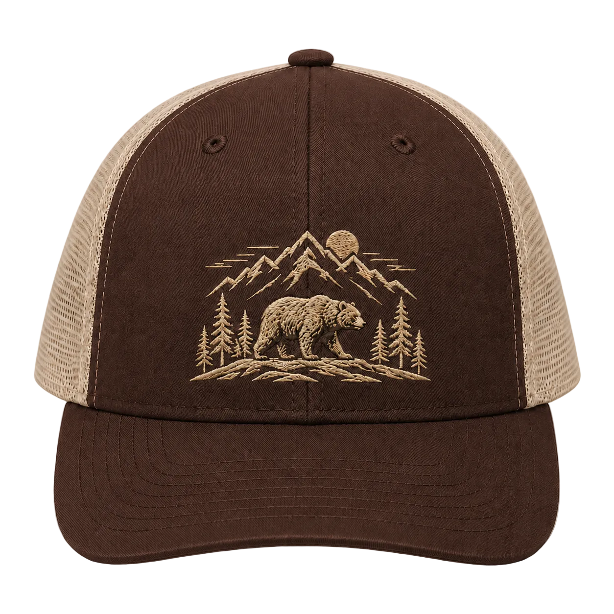 Moonlit Timber Bear Embroidered Trucker Hat – Pine Wilderness Cap