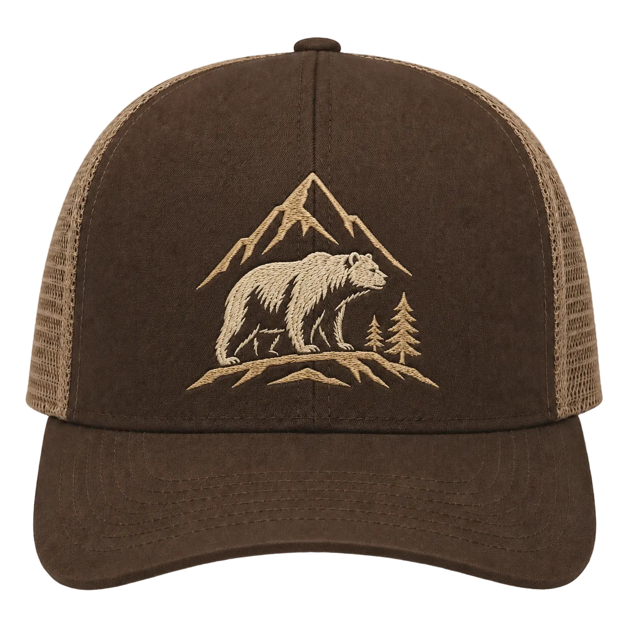 Alpine Guardian Bear Embroidered Trucker Hat – Forest Mountain Cap
