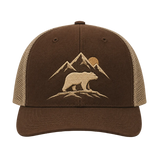 Suncrest Ridge Bear Embroidered Trucker Hat – Mountain Sunset Outdoor Cap
