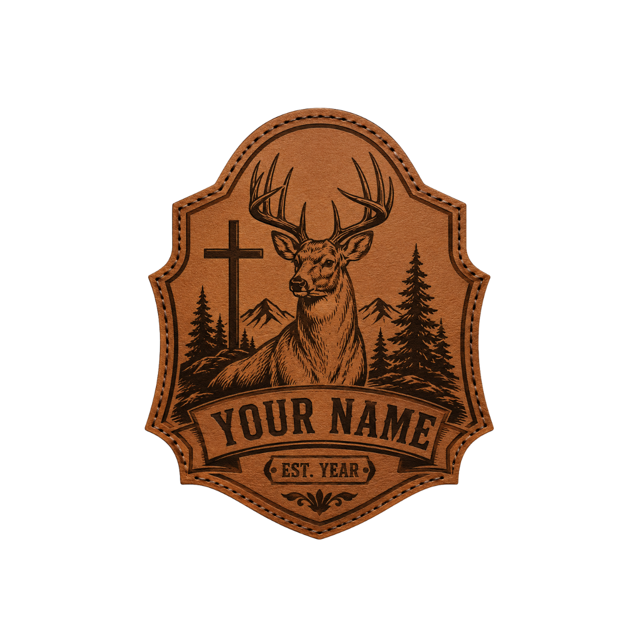 Personalized Christian Deer Mountain Leather Patch Trucker Hat
