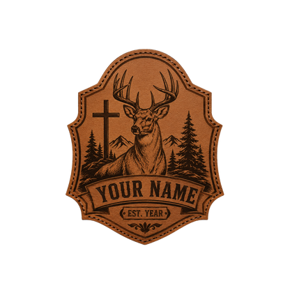 Personalized Christian Deer Mountain Leather Patch Trucker Hat