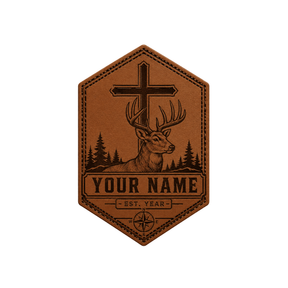 Personalized Christian Deer Hexagon Leather Patch Trucker Hat