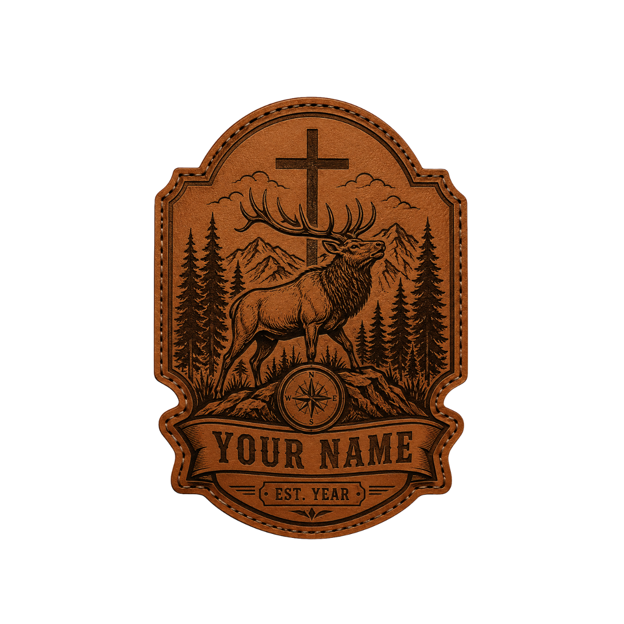 Personalized Christian Elk Mountain Leather Patch Trucker Hat