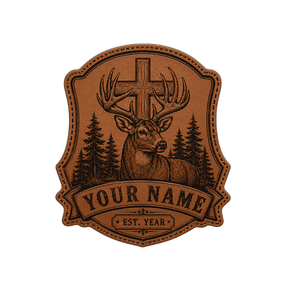 Personalized Christian Whitetail Deer Leather Patch Trucker Hat