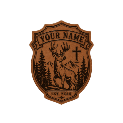 Personalized Christian Deer Mountain Leather Patch Trucker Hat 1