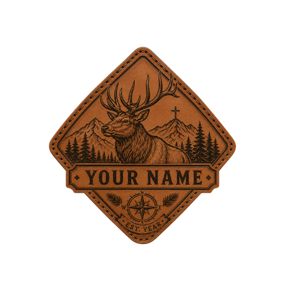 Personalized Elk Hunter Leather Patch Trucker Hat | Custom Christian Hunting Hat