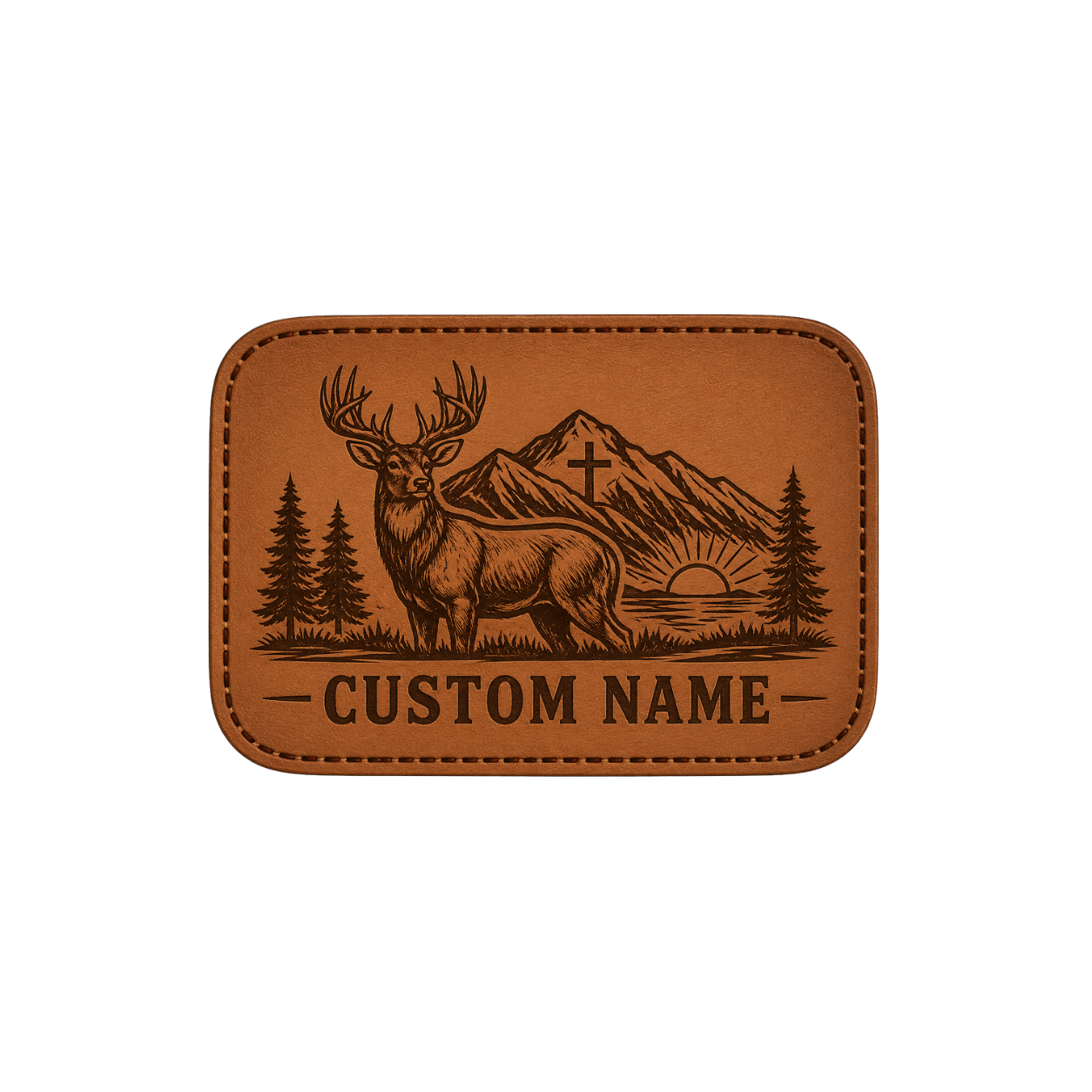 Personalized Christian Hunter Deer Leather Patch Trucker Hat | Custom Name Faith Mountain Snapback Cap