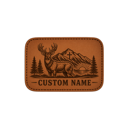 Personalized Christian Hunter Deer Leather Patch Trucker Hat | Custom Name Faith Mountain Snapback Cap