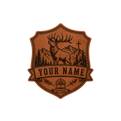Personalized Deer Hunting Leather Patch Trucker Hat | Custom Christian Hunter Mountain Badge Cap