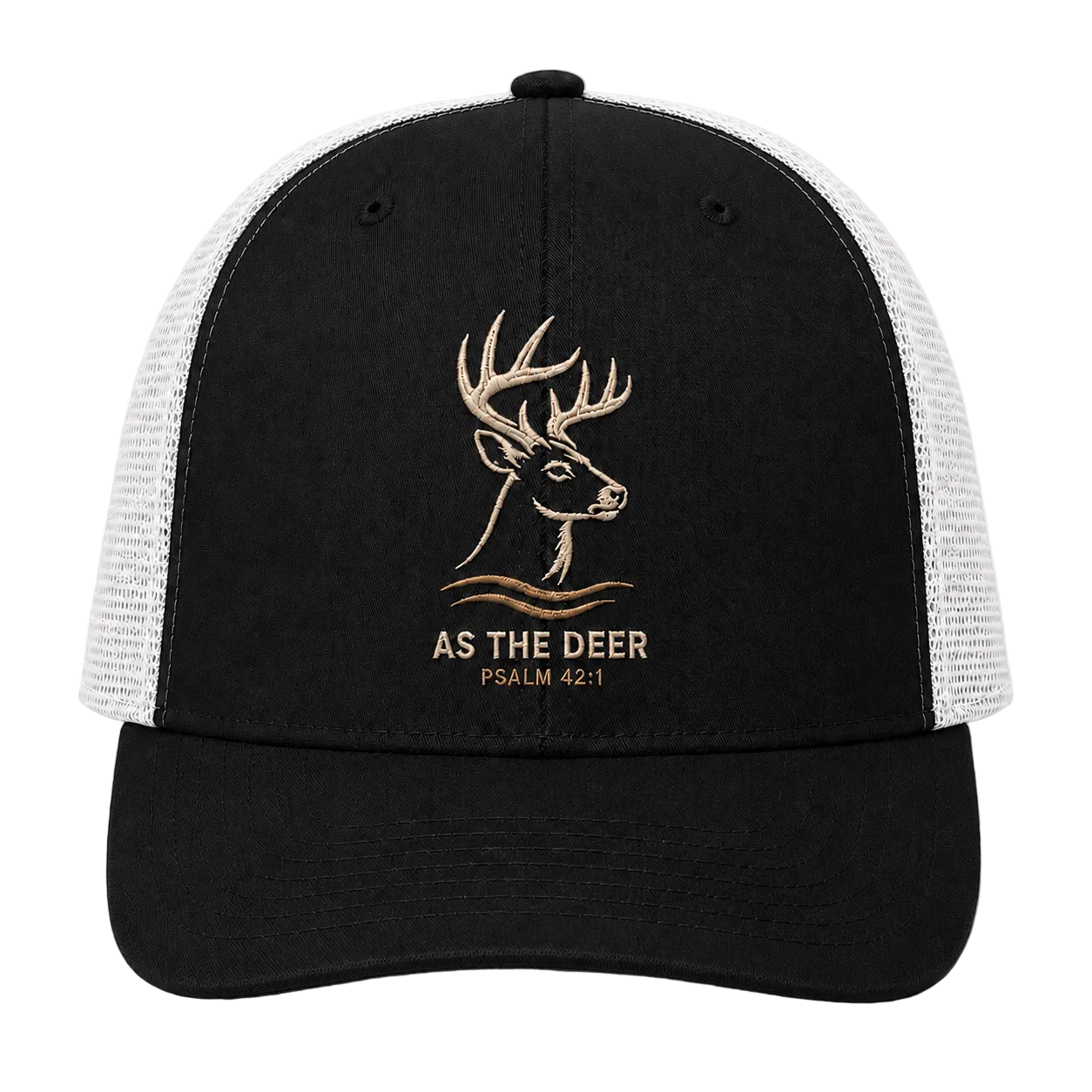 Psalm 42:1 Whitetail Deer Embroidered Trucker Hat – Christian Cap