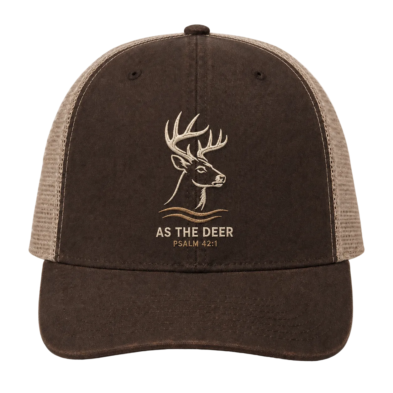 Psalm 42:1 Whitetail Deer Embroidered Trucker Hat – Christian Cap